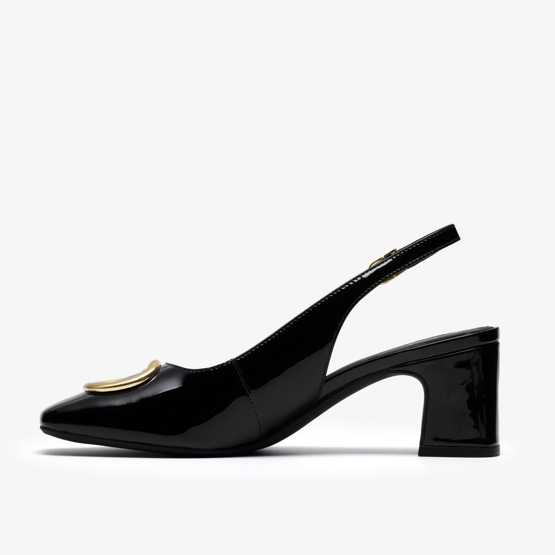 Womens Fernie Sling Black Patent Leather Court Shoes - Image 3