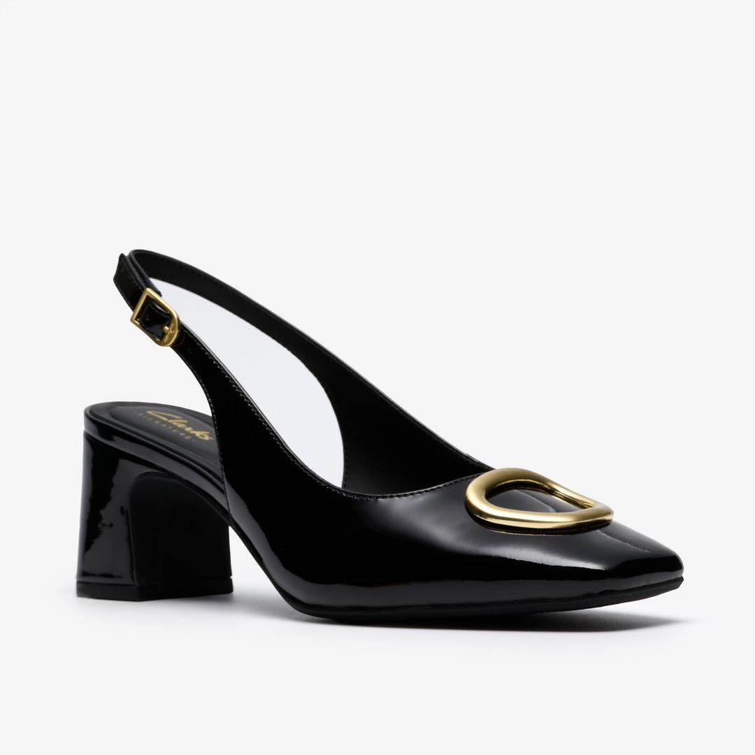 Womens Fernie Sling Black Patent Leather Court Shoes - Image 5