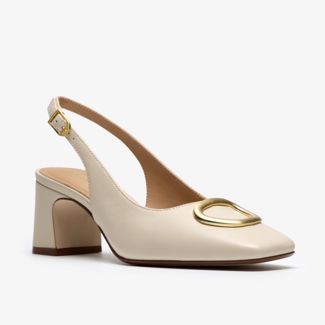 Womens Fernie Sling Cream Leather Court Shoes - Image 4