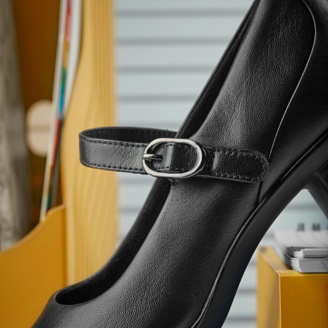Womens Shaya Jane Black Leather Mary Janes - Image 10