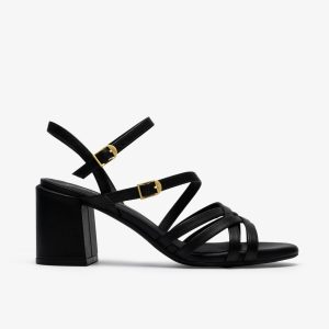 Womens Ezoria Strap Black Leather Strappy Sandals