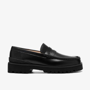 Mens Yukoner Penny Black Leather Loafers