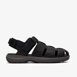 Mens Guideview Cove Black Leather Sandal