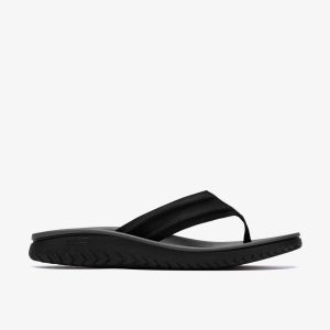 Mens Wesley Surf Black Leather Flip Flop