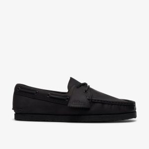 Mens Godney Boat Black Leather Boat Shoes