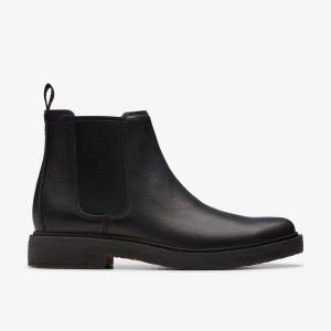 Mens Clarkdale Easy Black Leather Chelsea Boots