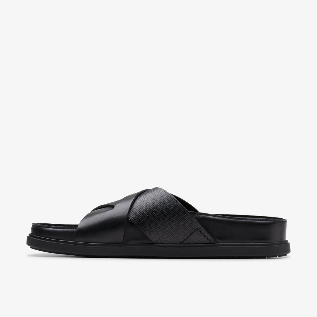 Mens Torford Cross Black Leather Flat Sandals - Image 3
