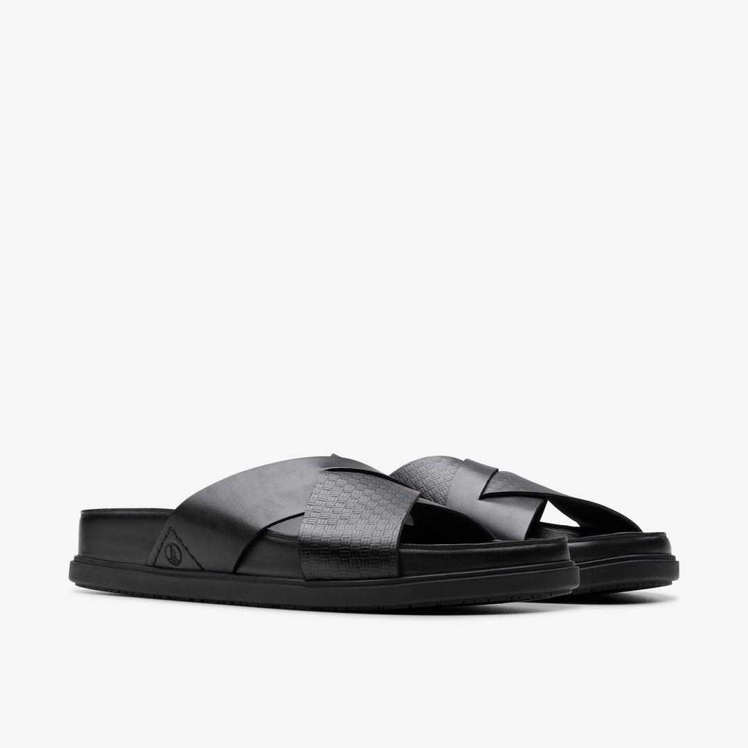 Mens Torford Cross Black Leather Flat Sandals - Image 5