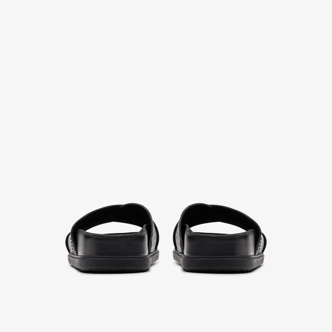 Mens Torford Cross Black Leather Flat Sandals - Image 6
