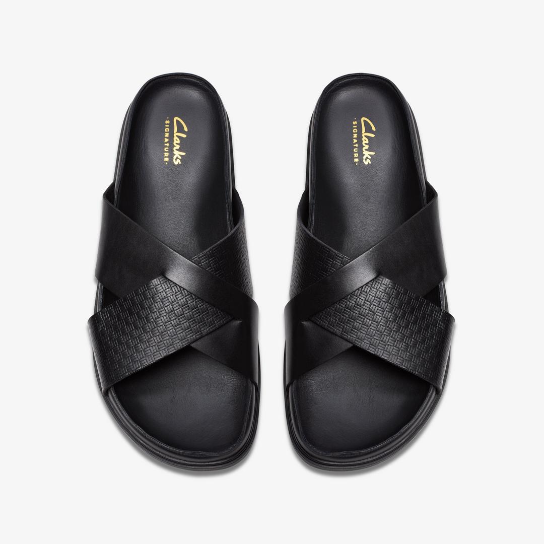 Mens Torford Cross Black Leather Flat Sandals - Image 7