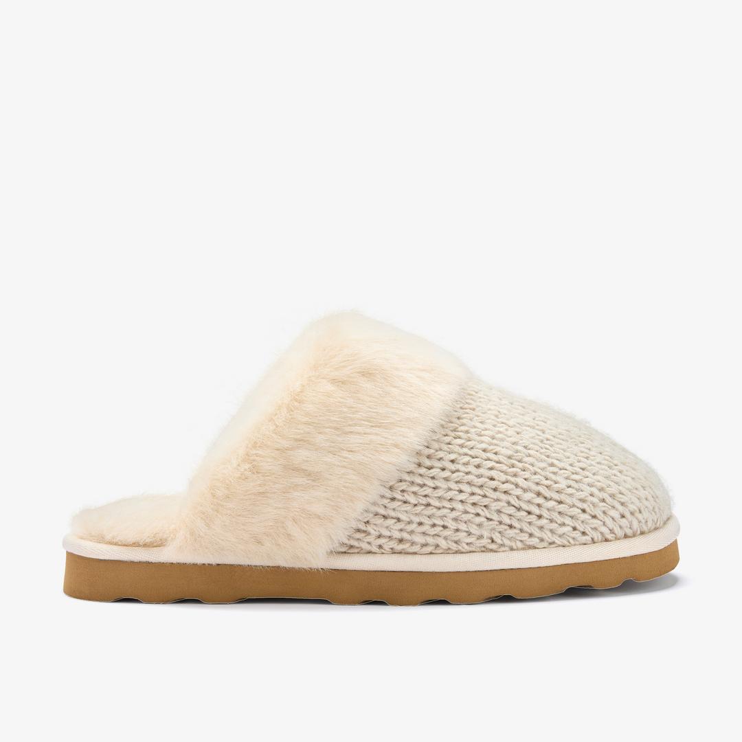 Womens Stockinette Khaki Slippers