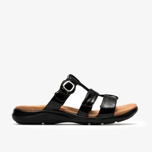 Womens Kitly Pearl Black Patent Flat Sandals