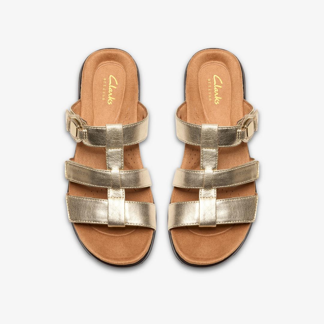 Womens Kitly Pearl Champagne Leather Flat Sandals - Image 7